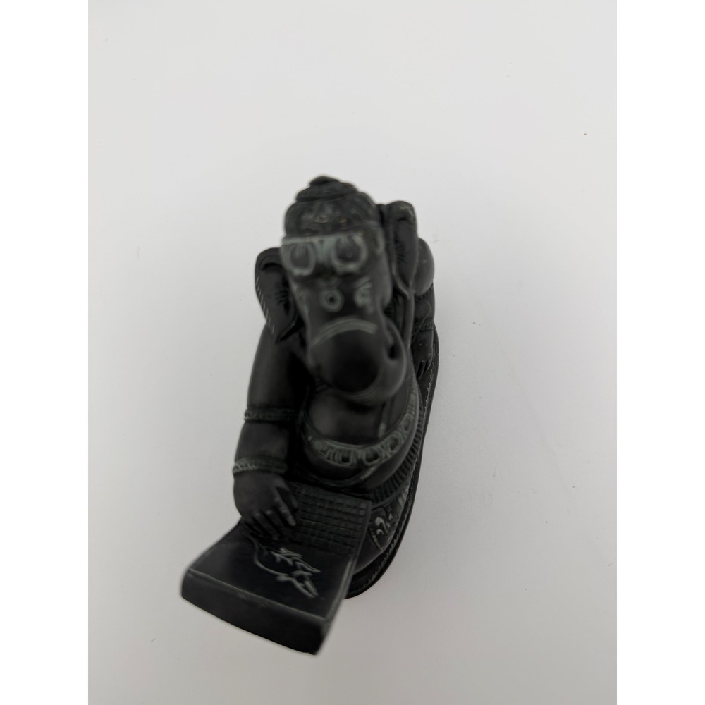 Lord Ganesha Statue Using Laptop Black Carved Figurine Hindu Elephant God Decor